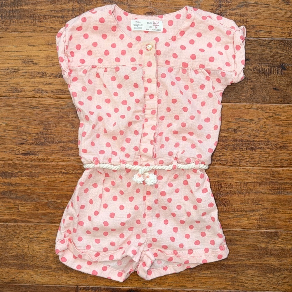 Zara Babygirl Shorts Jumper, 12-18M, Pink Polka dot